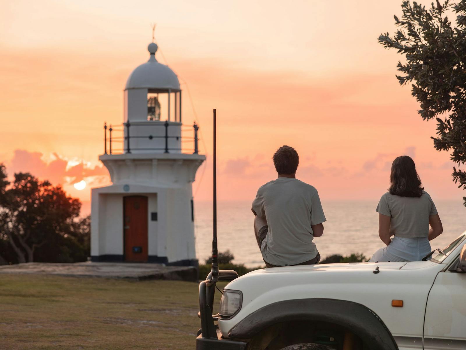 The Ballina Head lighthouse at sunset overlooking the Pacific Ocean in East Ballina