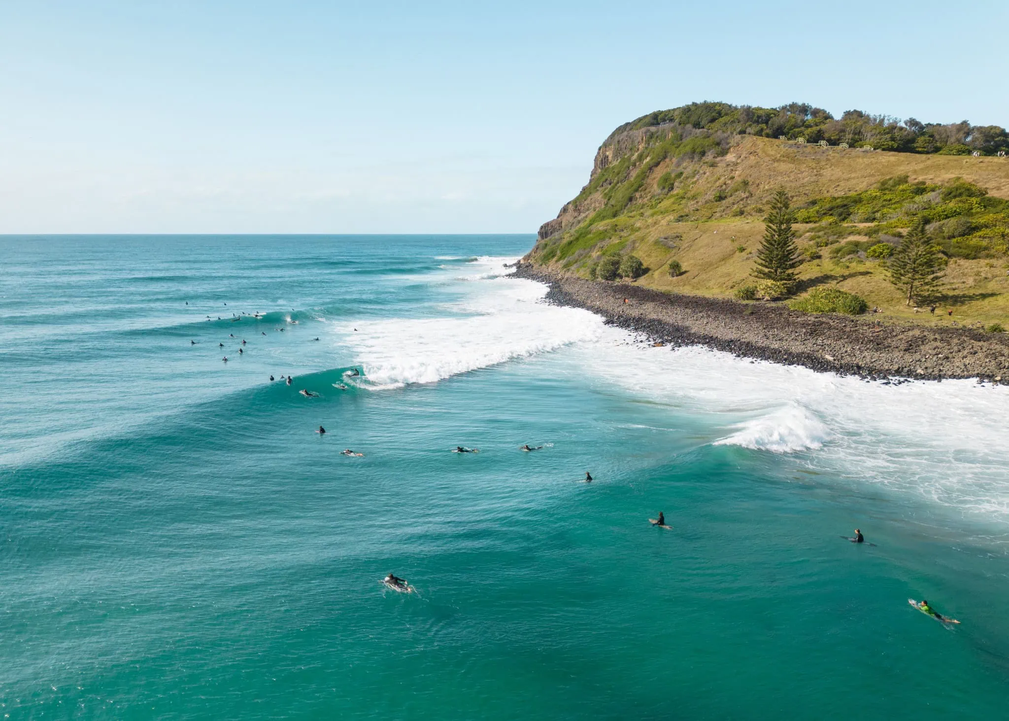 free-things-to-do-ballina Aerial view of surfers and the headland on the Ballina coast at Lennox Head
